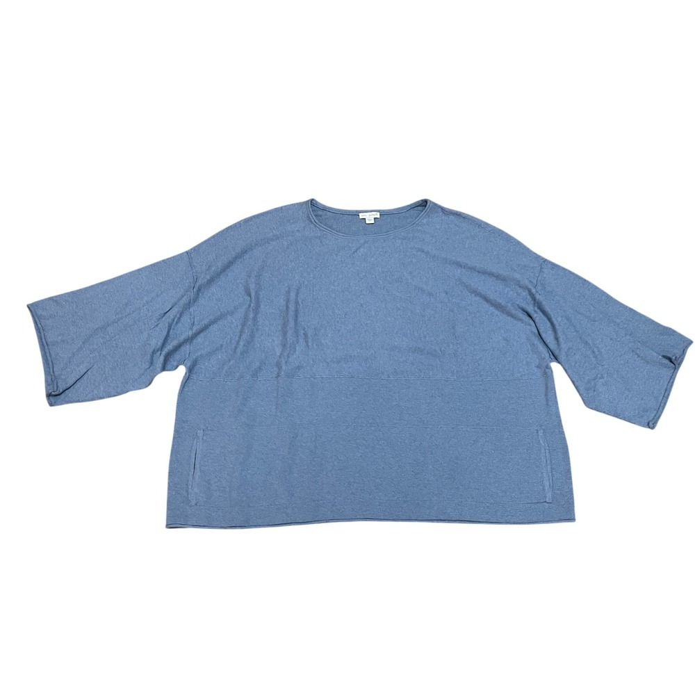 J.Jill Women's Large Kimono Sweater Blue Cotton Cashmere Oversized Pocket Top